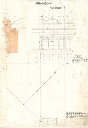 Gärtner, Friedrich von; München; Wittelsbacherpalast - Turmkrönung (Aufriss, Grundriss, Schnitt)