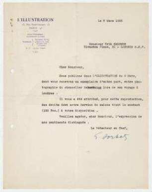 Brief von L’Illustration, Paris an Erich Salomon