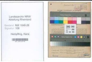Entnazifizierung Hans Hempfling , geb. 11.05.1890 (Postbeamter)