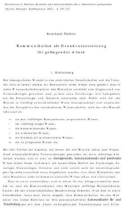 Kommunikation als Grundvoraussetzung für gelingendes Altern
