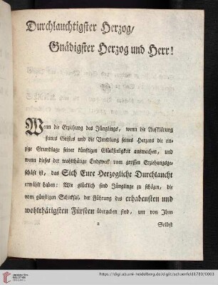 Durchlauchtigster Herzog, Gnädigster Herzog und Herr!