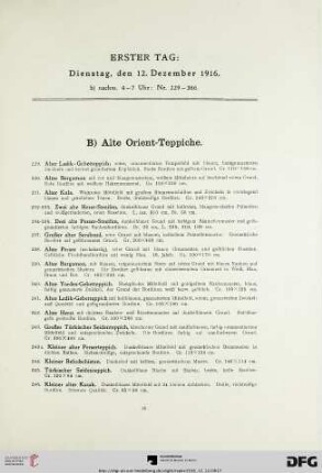 B) Alte Orient-Teppiche (Nr. 229-262)