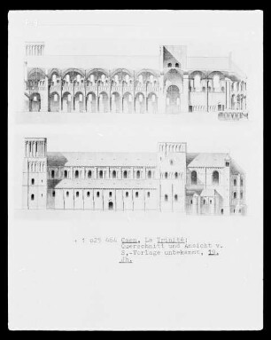 Caen, La Trinité, Querschnitt und Ansicht von Süden