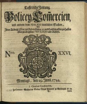 Nro. XXVI, Montags, den 29. Junii 1744