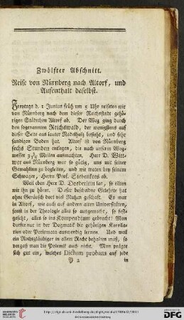 Zwölfter Abschnitt: Reise von Nürnberg nach Altorf, und Aufenthalt daselbst