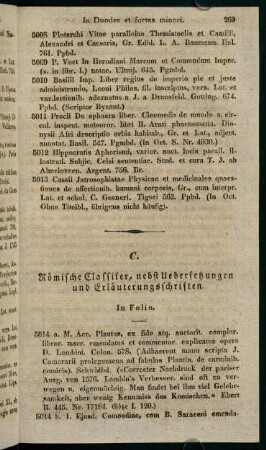 C. Römische Classiker, nebst Uebersetzungen und Erläuterungsschriften.