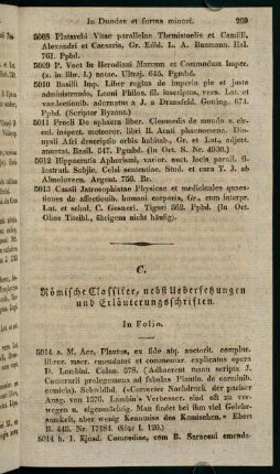 C. Römische Classiker, nebst Uebersetzungen und Erläuterungsschriften.