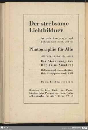 Der strebsame Lichtbildner [Werbung für "Photographie für alle"]