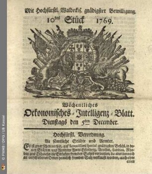 10tes Stück, Dienstags den 5ten December 1769