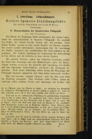 Herbert Spencers Erziehungslehre : eine kritische Untersuchung ; (Fortsetzung) ; II. Hauptgedanken der Spencerschen Pädagogik
