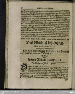 Das Gleichniß des Herrn, Aus Matthaeo am VII,16. Verborgen in denen Worten: ...