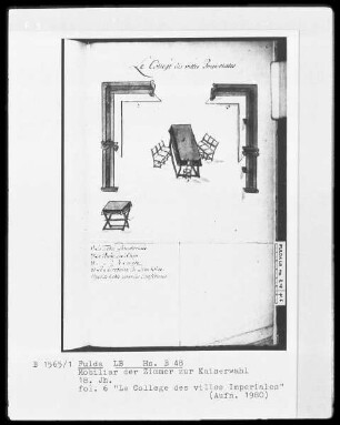 Mobiliar der Zimmer zur Kaiserwahl — "Le Colleges des villes Imperiales", Folio 6 recto