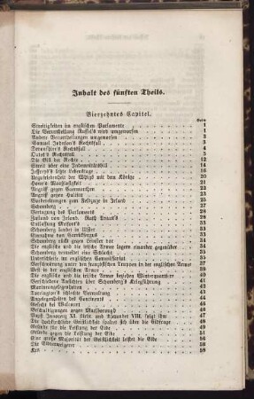 Inhalt des fünften Theils.
