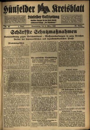 Erste Ausgabe vom Donnerstag, den 02. März 1933.