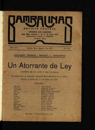 Un atorrante de ley : sainete en un acto y dos cuadros
