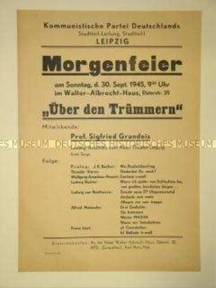 Maueranschlag mit dem Programm einer "Morgenfeier" der KPD in Leipzig