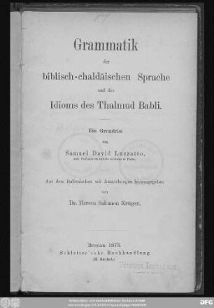 Grammatik der biblisch-chaldäischen Sprache und des Idioms des Thalmud Babli : ein Grundriss
