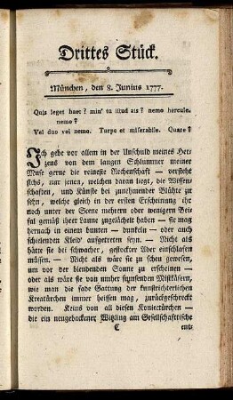 Drittes Stück. München, den 8. Junius 1777.