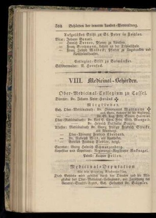 VIII. Medicinal-Behörden.