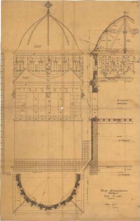 Fischer, Theodor; Stuttgart; Erlöserkirche - Turm Südseite (Teilansicht, Schnitte)