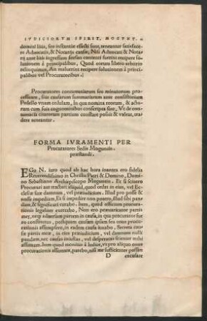 Forma Iuramenti Per Procuratores Sedis Moguntin[ensis] praestandi.