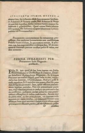 Forma Iuramenti Per Procuratores Sedis Moguntin[ensis] praestandi.