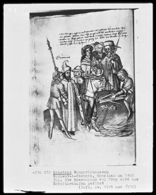 Chronik des Konstanzer Konzils — Hieronymus von Prag wird zum Scheiterhaufen geführt, Folio 59verso