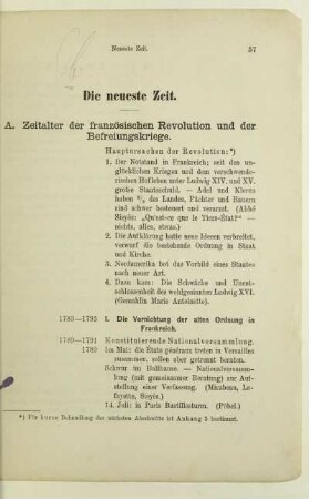 A. Zeitalter der französischen Revolution und der Befreiungskriege
