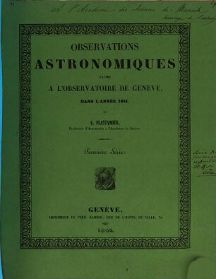 Observations astronomiques faites à l'Observatoire de Genève. 1841 (1842)