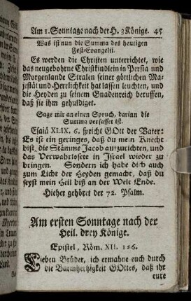 Am ersten Sonntage nach der Heil. drey Könige. - Am Sonntage Quinquagesima oder Estomihi.
