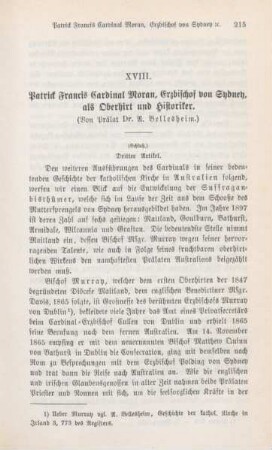 215-236 Patrick Francis Cardinal Moran, Erzbischof von Sydney, als Oberhirt und Historiker : III.