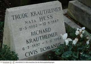 Grabstätte für Richard Krautheimer (gest. 1994) und Trude Krautheimer, geb. Hess (gest. 1987)