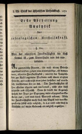 Erste Abtheilung. Analytik der teleologischen Urtheilskraft.