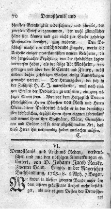 VI. Demosthenis und Aeschinis Reden.