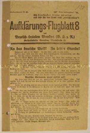 Antisemitischer antikapitalistischer Wahlaufruf und Mitgliederwerbung des Deutsch-sozialen Bundes mit 14 programmatischen Forderungspunkten