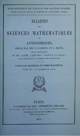 Tome VII. - 2c Semestre 1874.