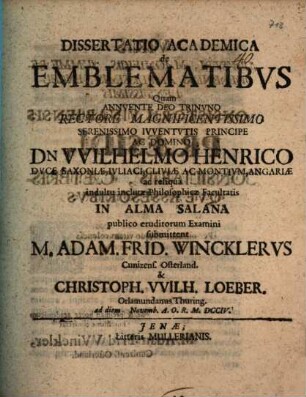 Dissertatio academica de emblematibus