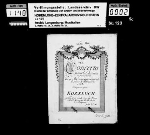 Leopold Kotzeluch: Vn / Concerto / pour le Clavecin / ou piano forte / avec Accompagnement / de plusieurs Instruments / No ([hs.:] 8) / Composé par / Kozeluch / F-dur Mayence, Schott.