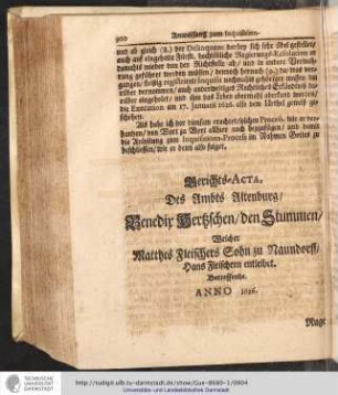 Gerichts-Acta des Ambts Altenburg Benedir Hertzschen den Stummen welcher Matthes Fleischers Sohn zu Naundorff Hans Fleischer entleibet. Betreffende Anno 1626
