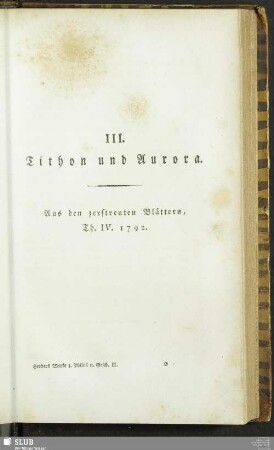III. Tithon und Aurora