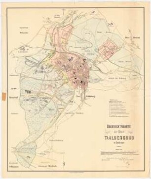 Übersichtskarte von Waldenburg. Zum Projekt gehörend: Hermann Jansen, Teilbebauungsplan Waldenburg-Altwasser: Übersichtskarte 1:5000