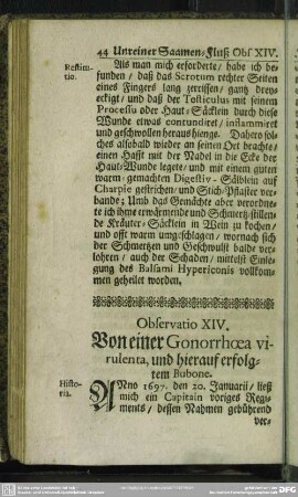 Observatio XIV. Von einer Gonorrhoea virulenta, und hierauf erfolgtem Bubone