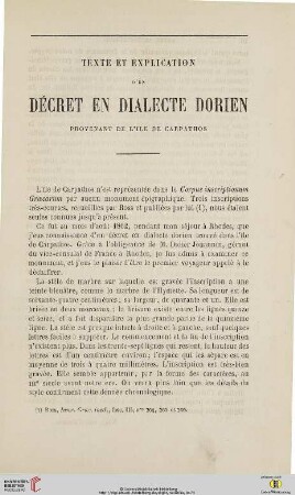 N.S. 8.1863: Texte et explication d'un décret en dialecte dorien : provenant de l'ile de Carpathos