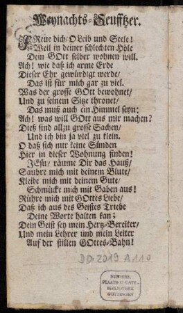 Weynachts-Seufftzer