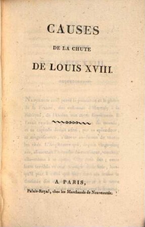 Causes de la chute de Louis XVIII.