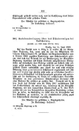 Auseinandersetzung über das Schulvermögen bei Ausschulung : [V. Elementarschulwesen]