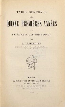 Annuaire du Club Alpin Français. 15, [a]