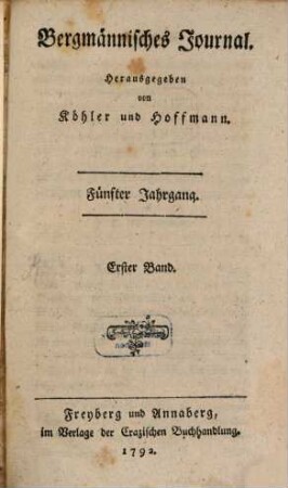 Bergmännisches Journal. 1792, 1 = Jg. 5