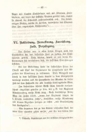 VI. Bekleidung, Bewaffnung, Ausrüstung, Sold, Verpflegung.
