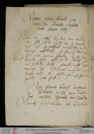 6 Rezepte 'Volgen etliche kunst wie man den Brandt leschen vnd heilen soll'